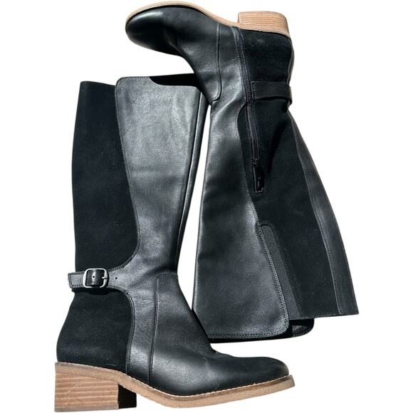 Lucky Brand Timinii Leather Tall Riding Boots Women 7.5 Black Suede Block Heel - Picture 1 of 15